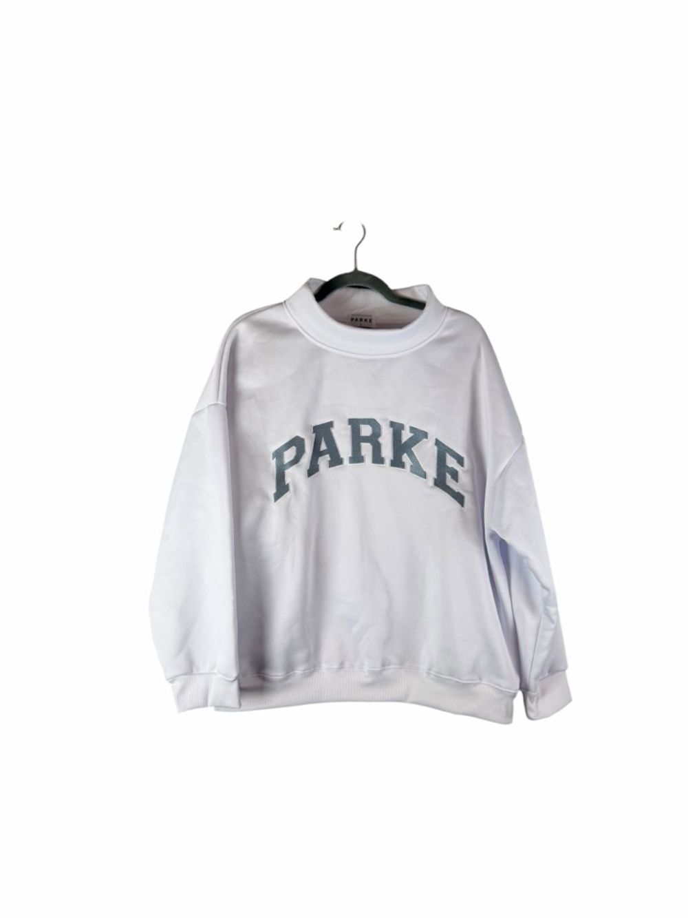 Parke Varsity Mockneck Sweatshirt White Gray Logo Size L